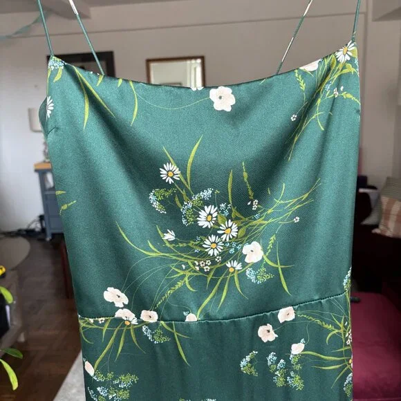 Reformation Frankie Silk Dress | Buena Green Floral Maxi | Size 6 - Picture 2 of 4